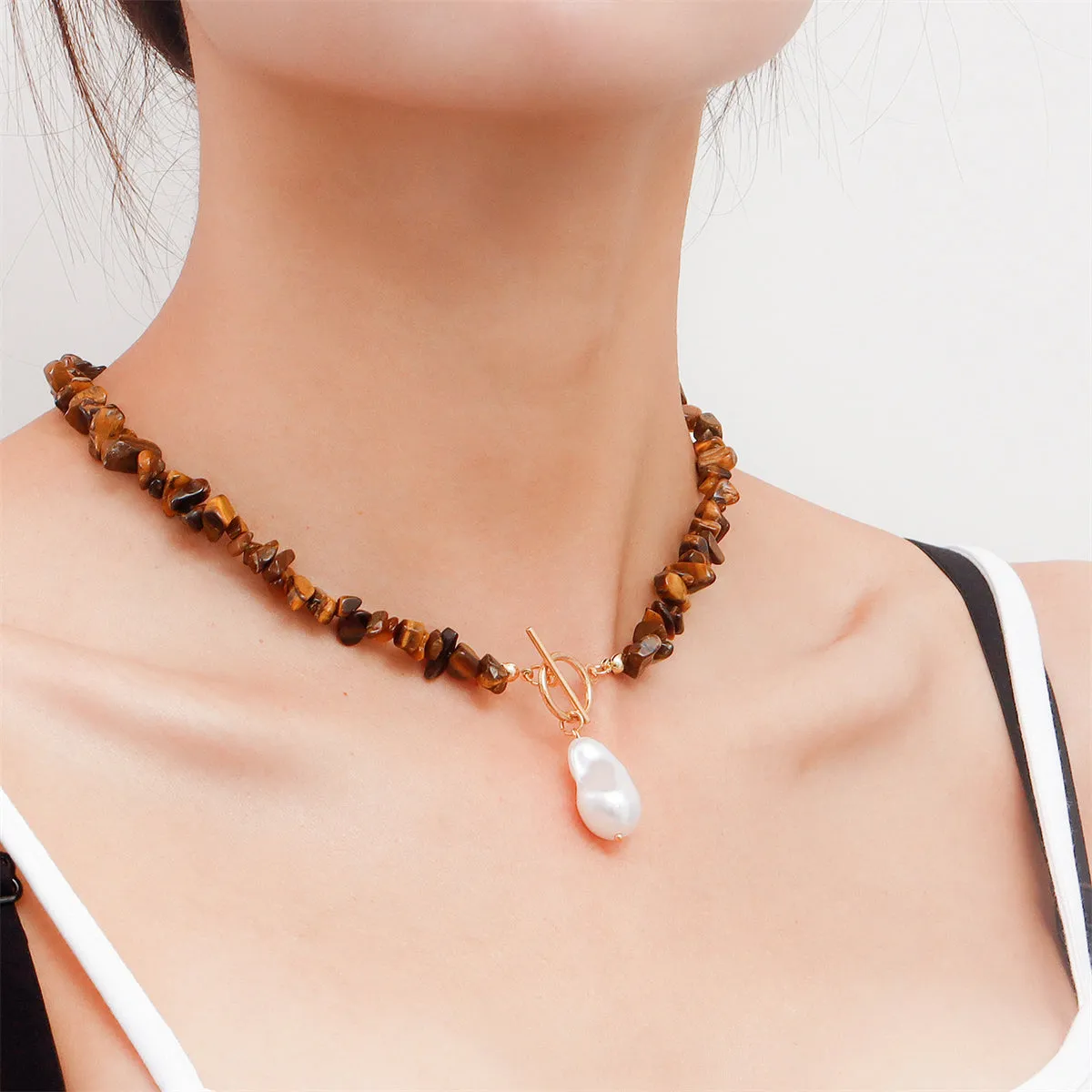 Brown Resin & Pearl 18K Gold-Plated Toggle Pendant Necklace