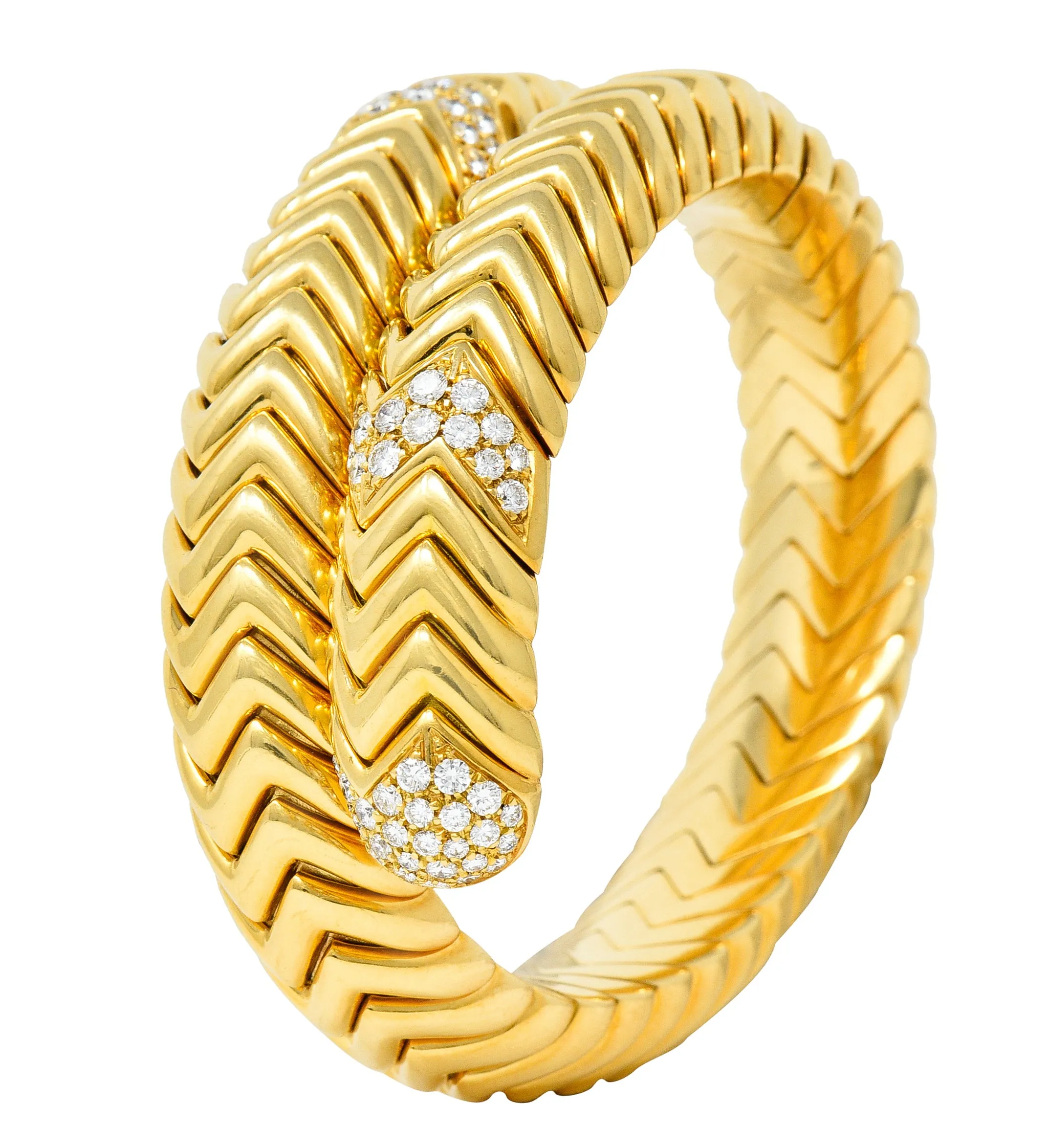 Bulgari Diamond 18 Karat Yellow Gold Spiga Cuff Bracelet