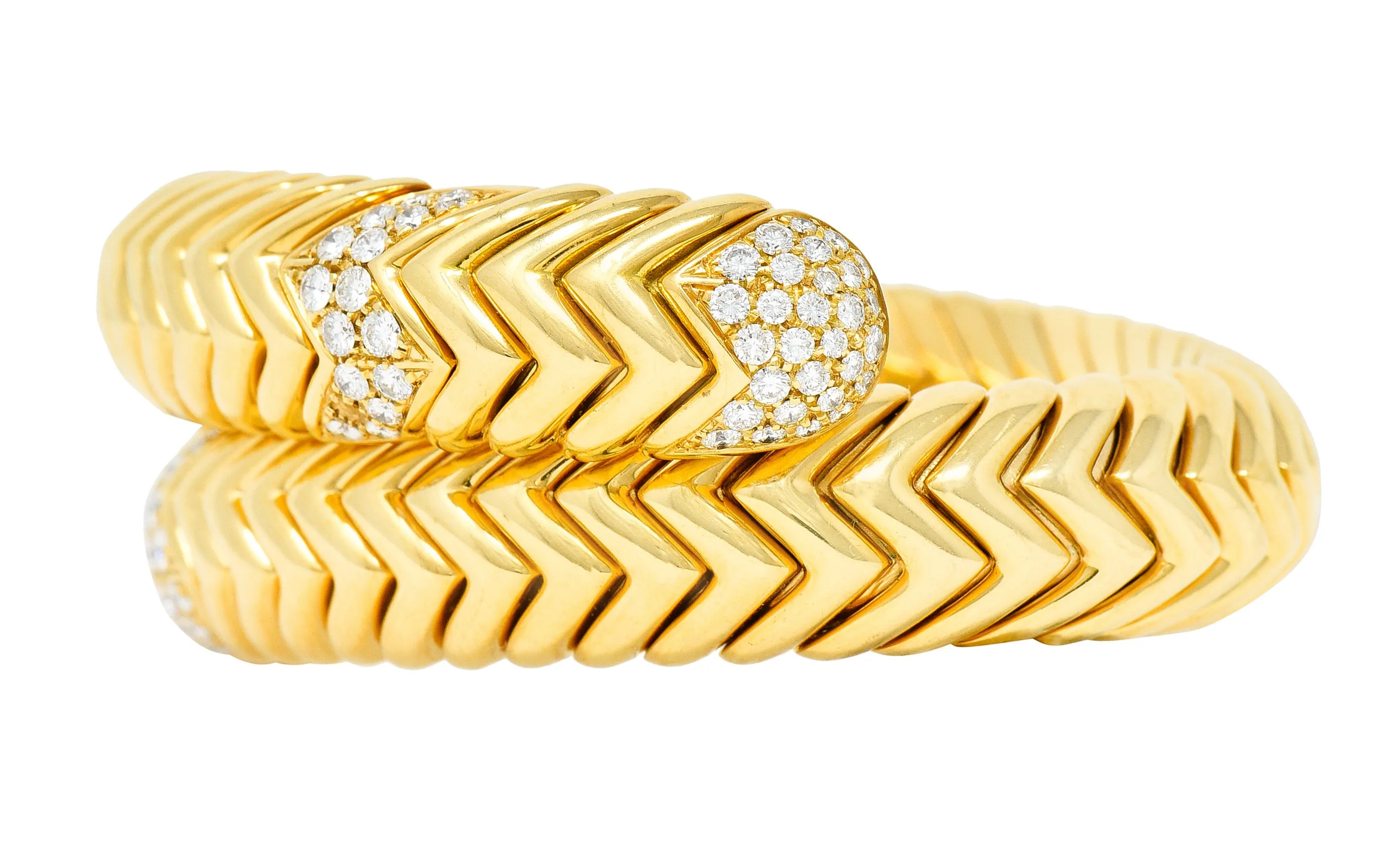 Bulgari Diamond 18 Karat Yellow Gold Spiga Cuff Bracelet