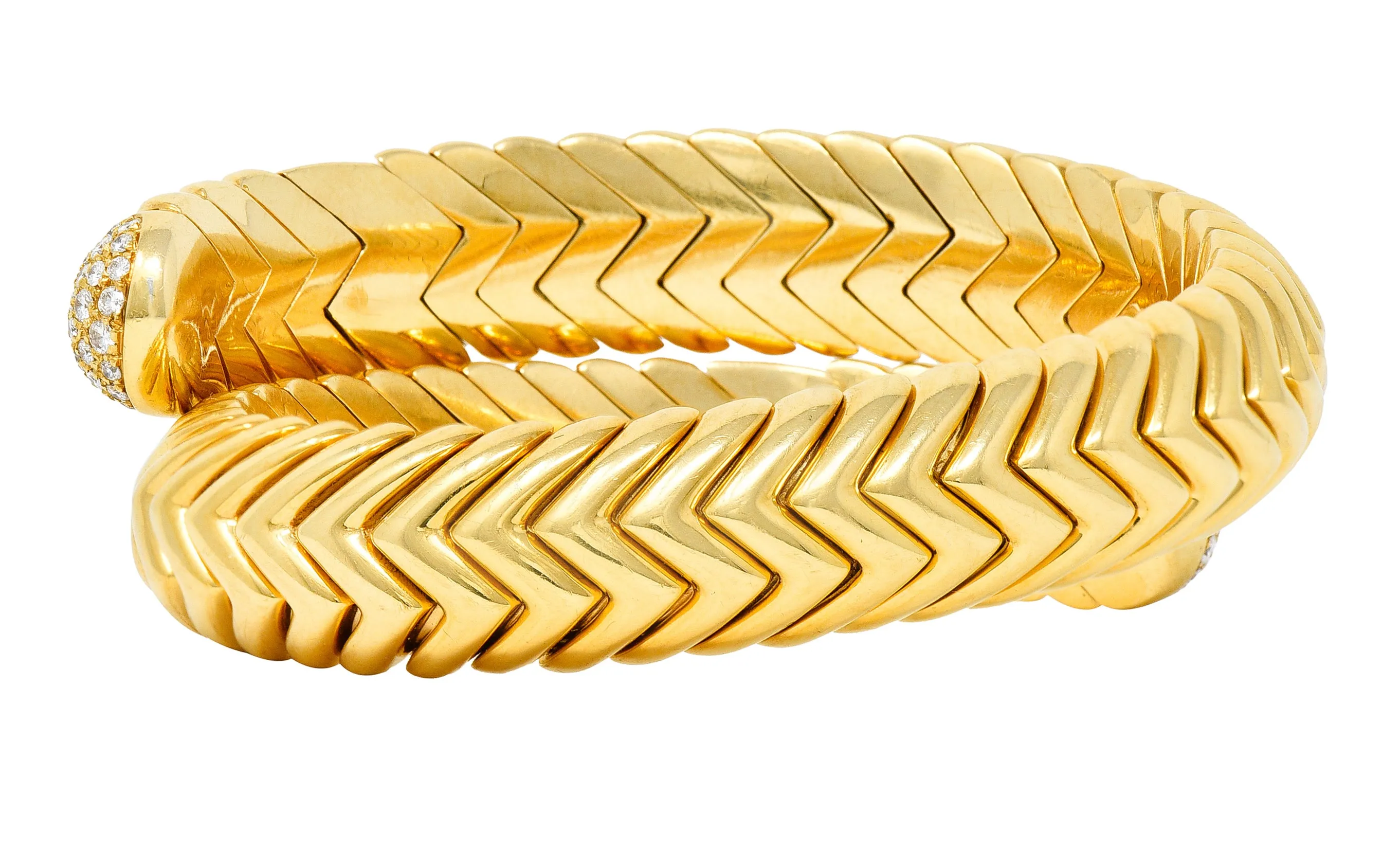 Bulgari Diamond 18 Karat Yellow Gold Spiga Cuff Bracelet