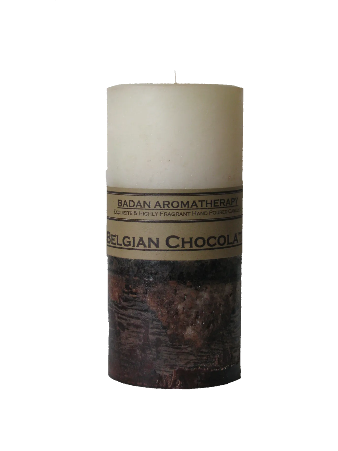 Candles: Belgian Chocolate & Sandalwood  Pillar Candle Set of 3 Ivory and Brown Gift Set