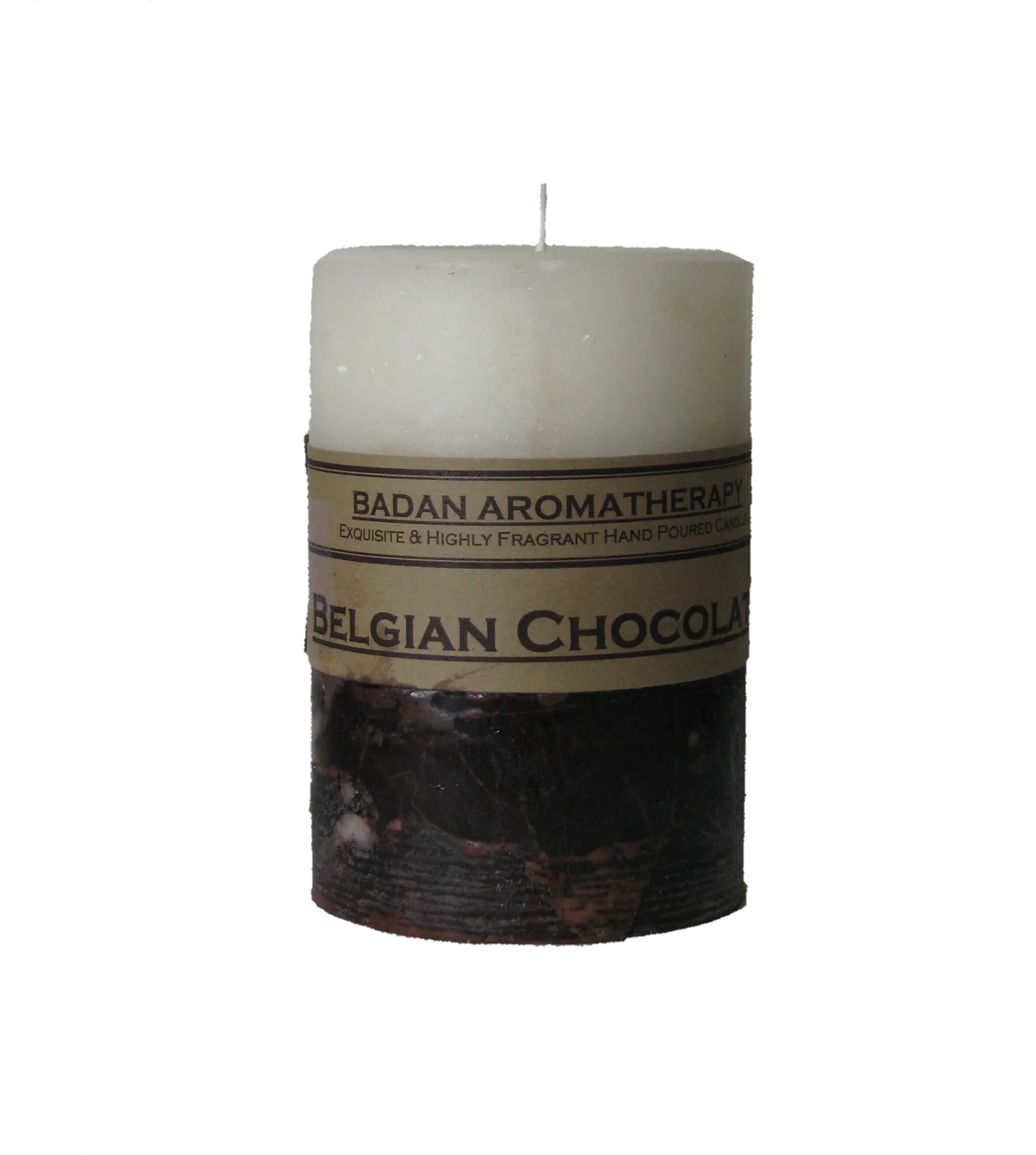 Candles: Belgian Chocolate & Sandalwood  Pillar Candle Set of 3 Ivory and Brown Gift Set