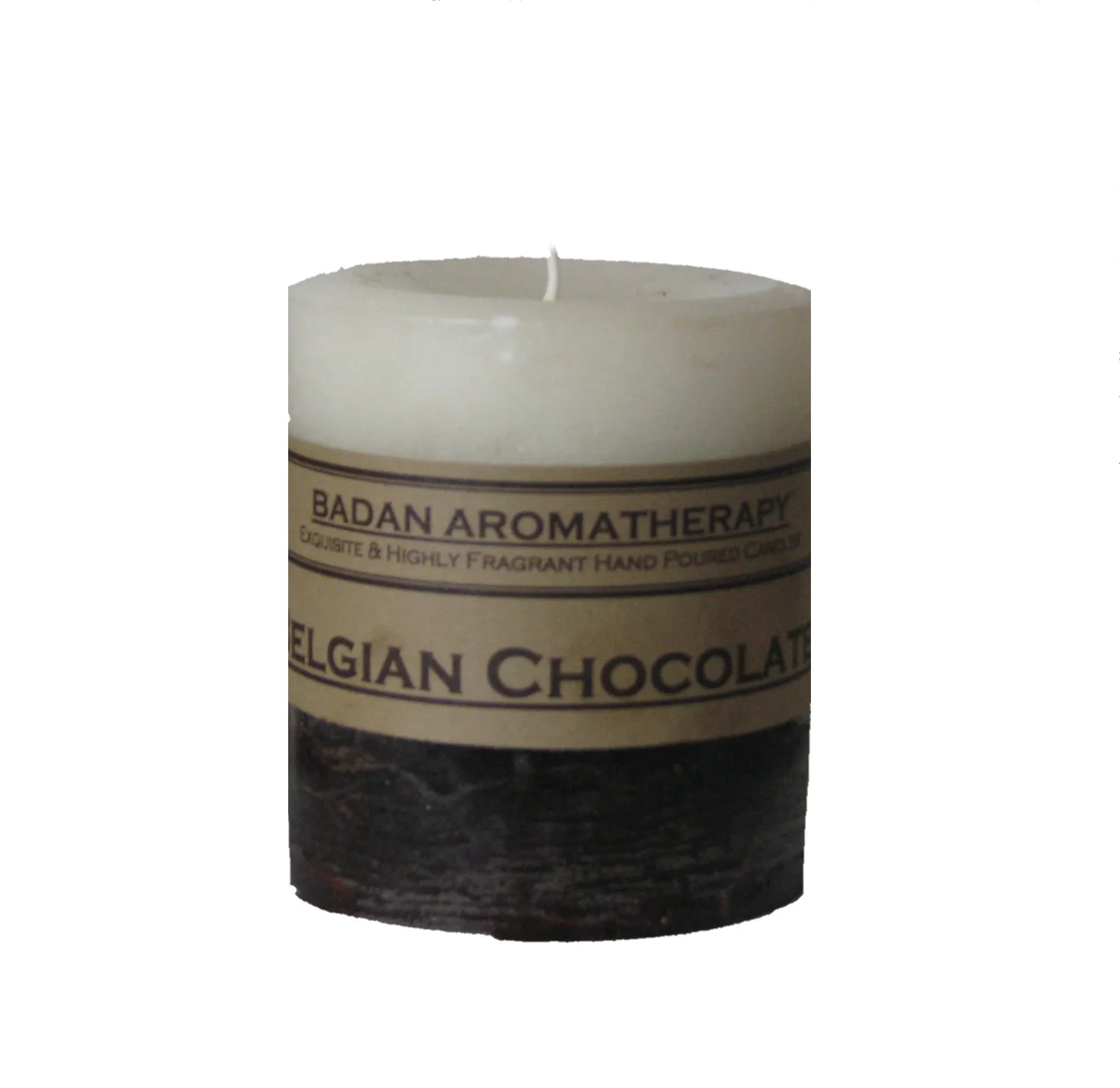 Candles: Belgian Chocolate & Sandalwood  Pillar Candle Set of 3 Ivory and Brown Gift Set