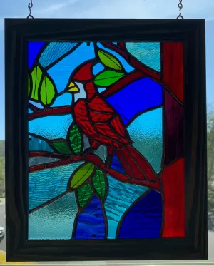 Cardinal Stained Glass Panel (framed)