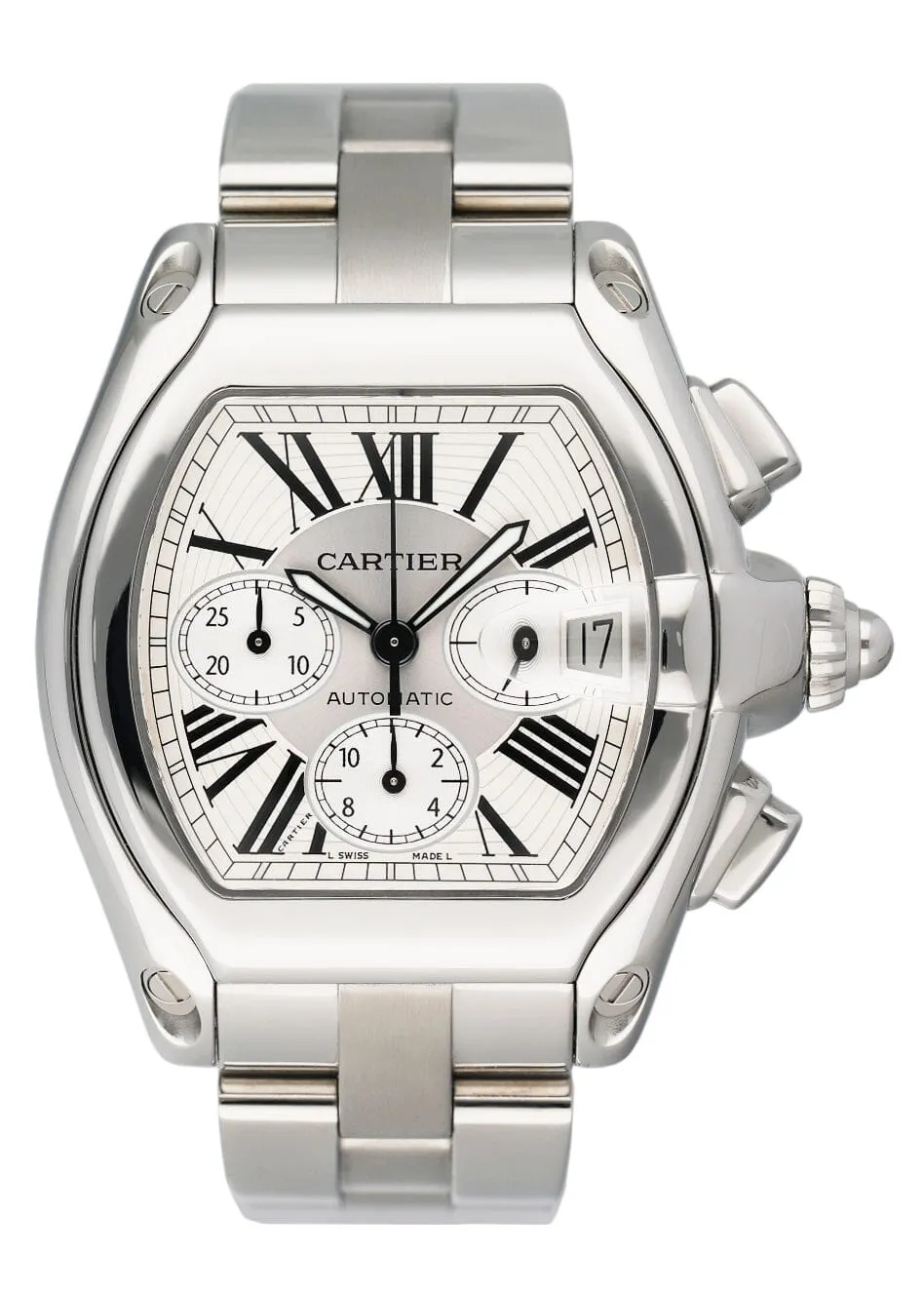 Cartier Roadster W62019X6 Silver Dial Mens Watch Box Papers