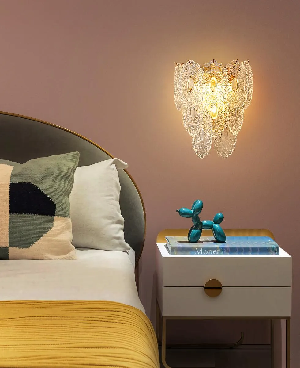 Carved Leaves Transparent Glass Wall Lamp