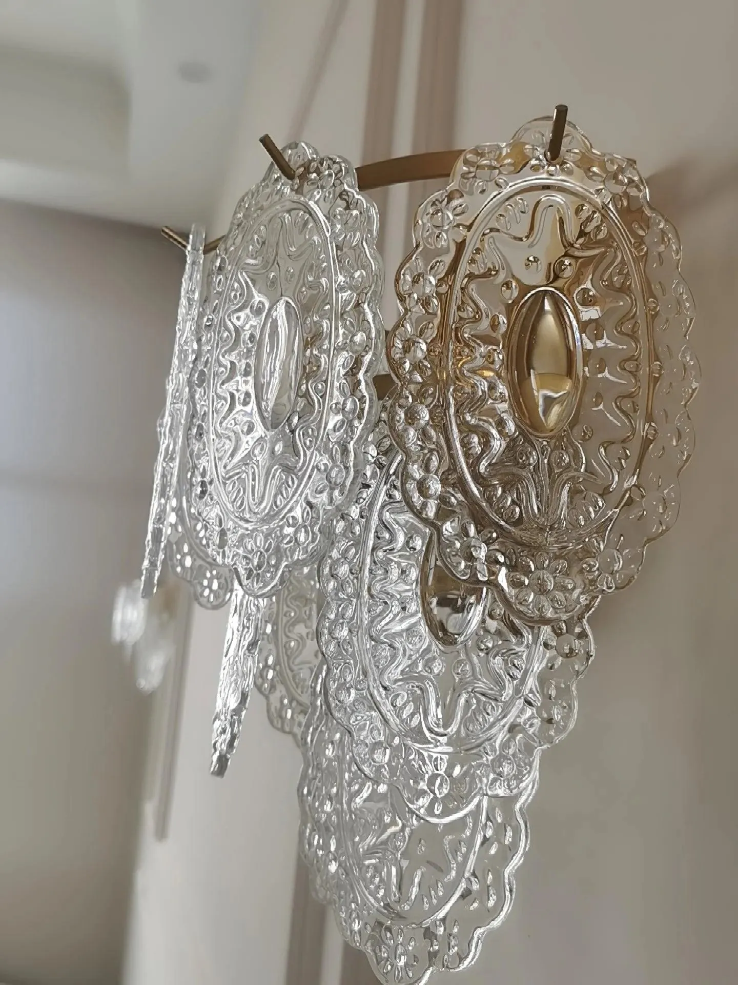 Carved Leaves Transparent Glass Wall Lamp