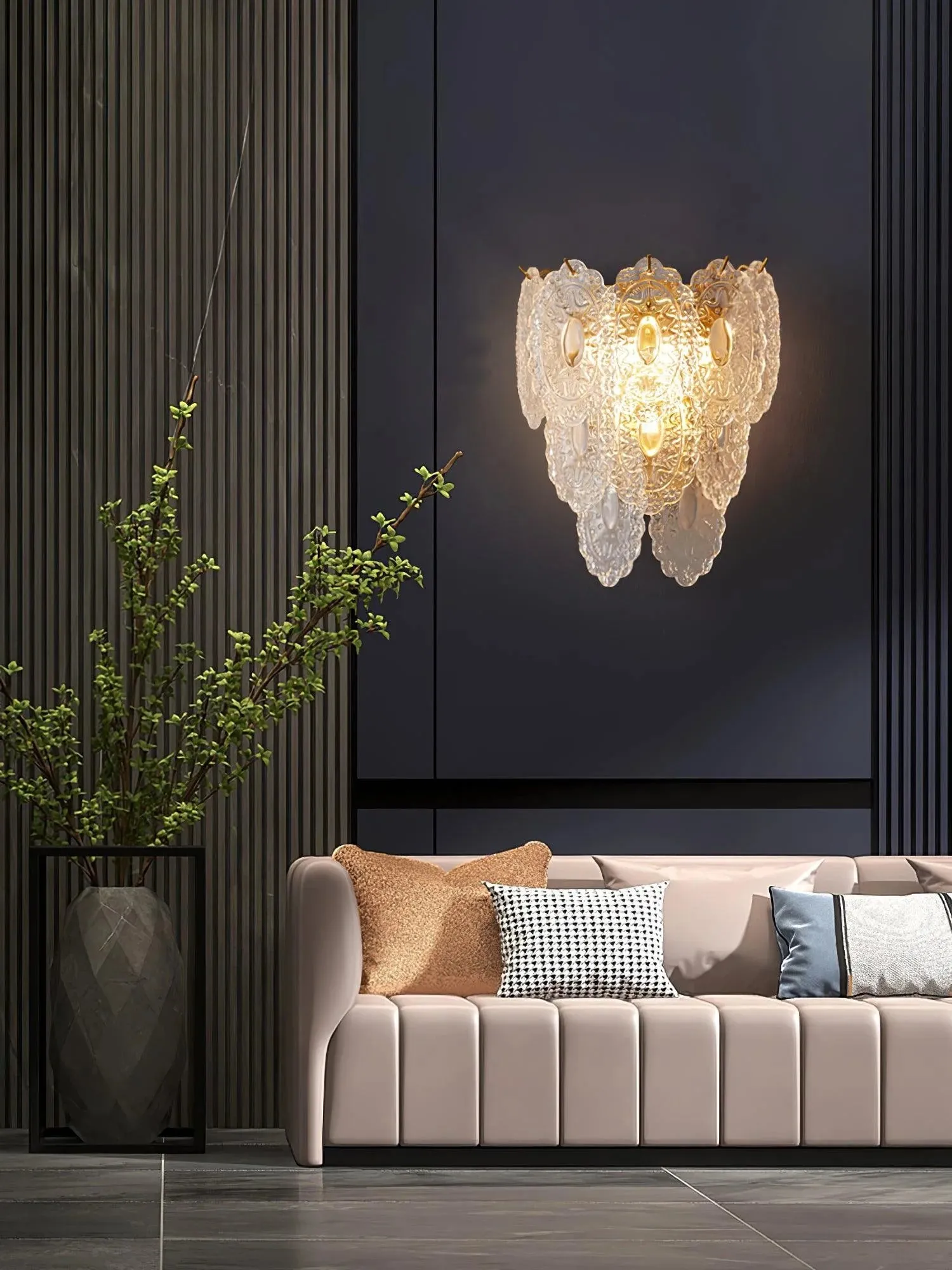 Carved Leaves Transparent Glass Wall Lamp