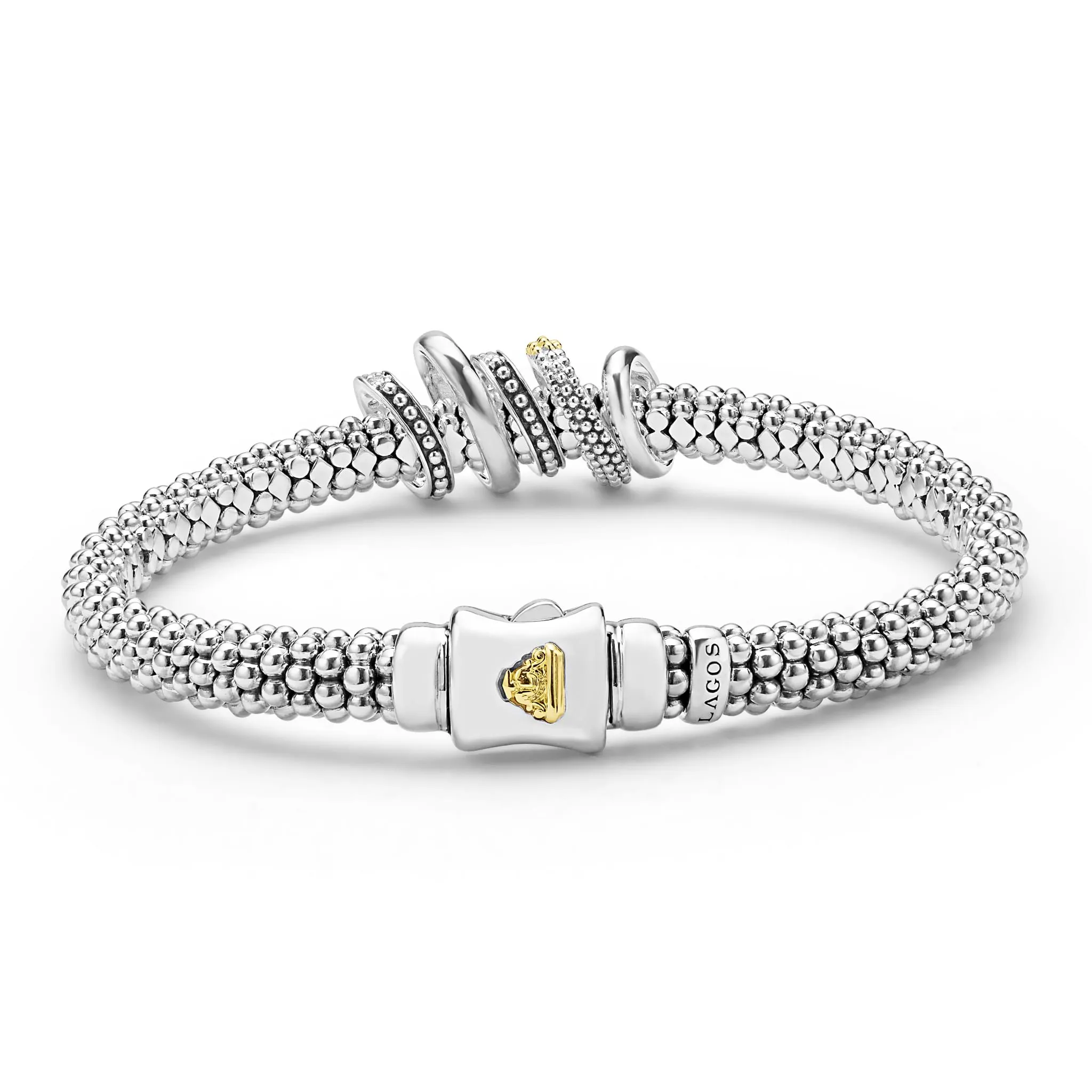 Caviar Lux Two-Tone Five Ring Diamond Caviar Bracelet | 6mm