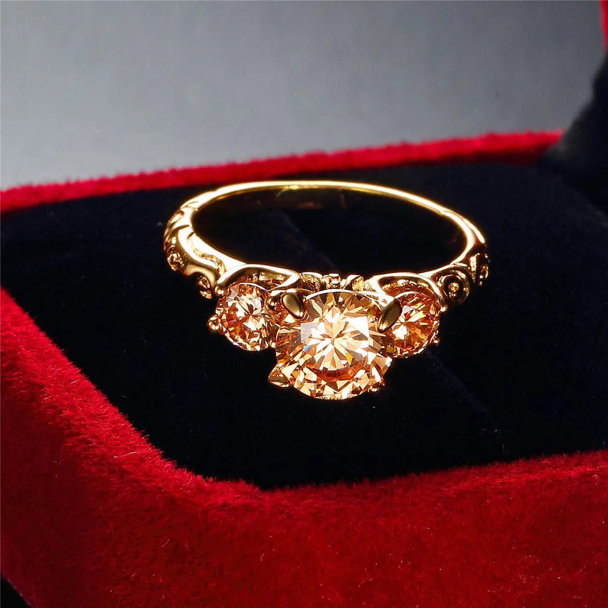 Champagne Crystal & 18K Gold-Plated Ring
