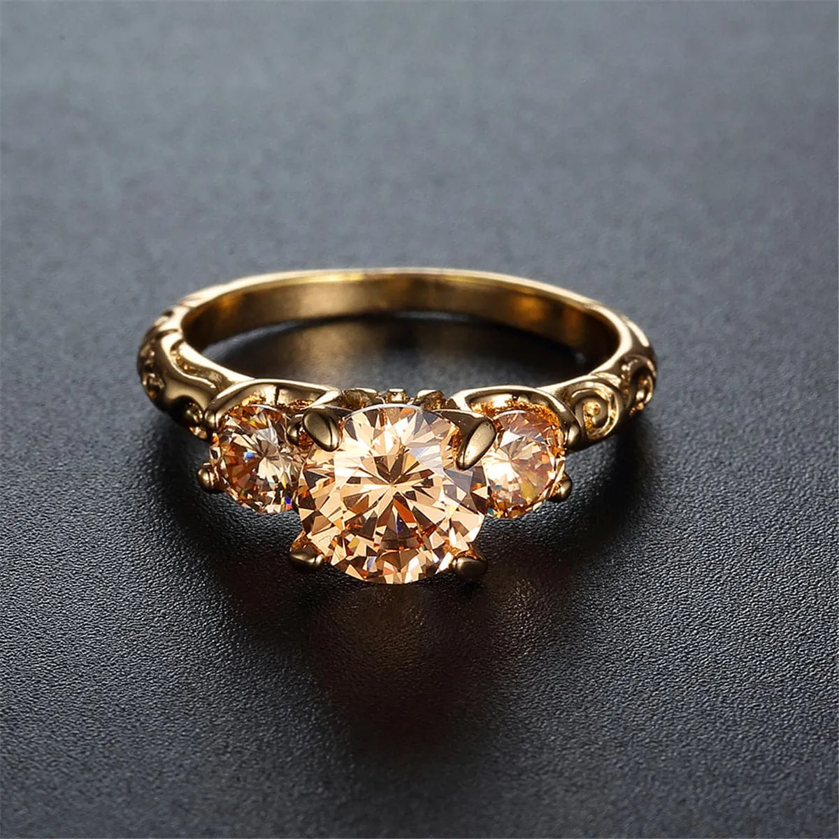 Champagne Crystal & 18K Gold-Plated Ring