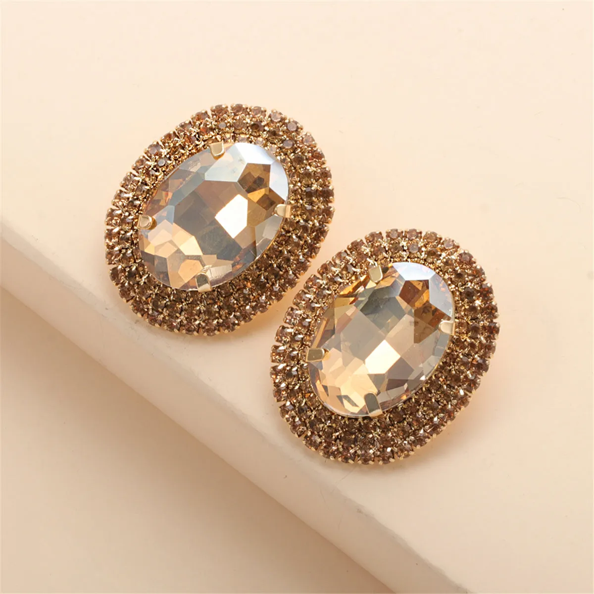 Champagne Crystal & Cubic Zirconia 18K Gold-Plated Oval Stud Earrings