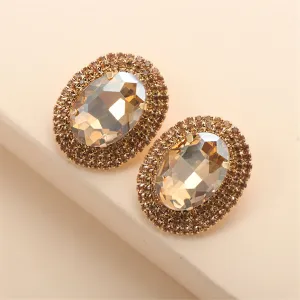 Champagne Crystal & Cubic Zirconia 18K Gold-Plated Oval Stud Earrings