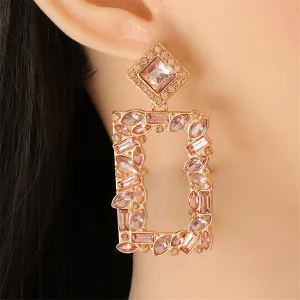 Champagne Crystal & Cubic Zirconia Rectangle Drop Earrings