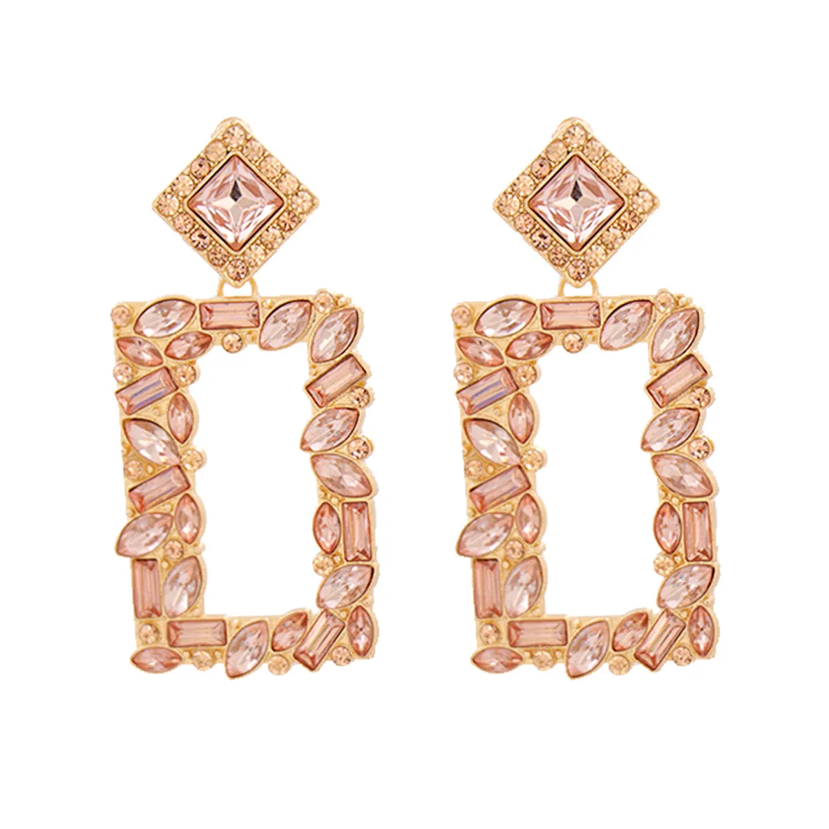 Champagne Crystal & Cubic Zirconia Rectangle Drop Earrings