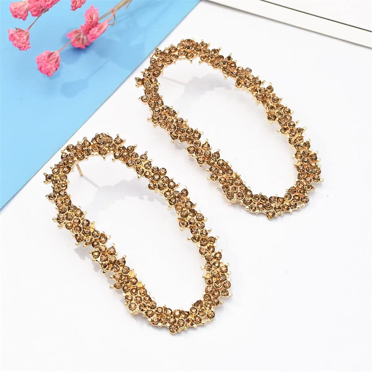 Champagne Cubic Zirconia & 18K Gold-Plated Open Drop Earrings