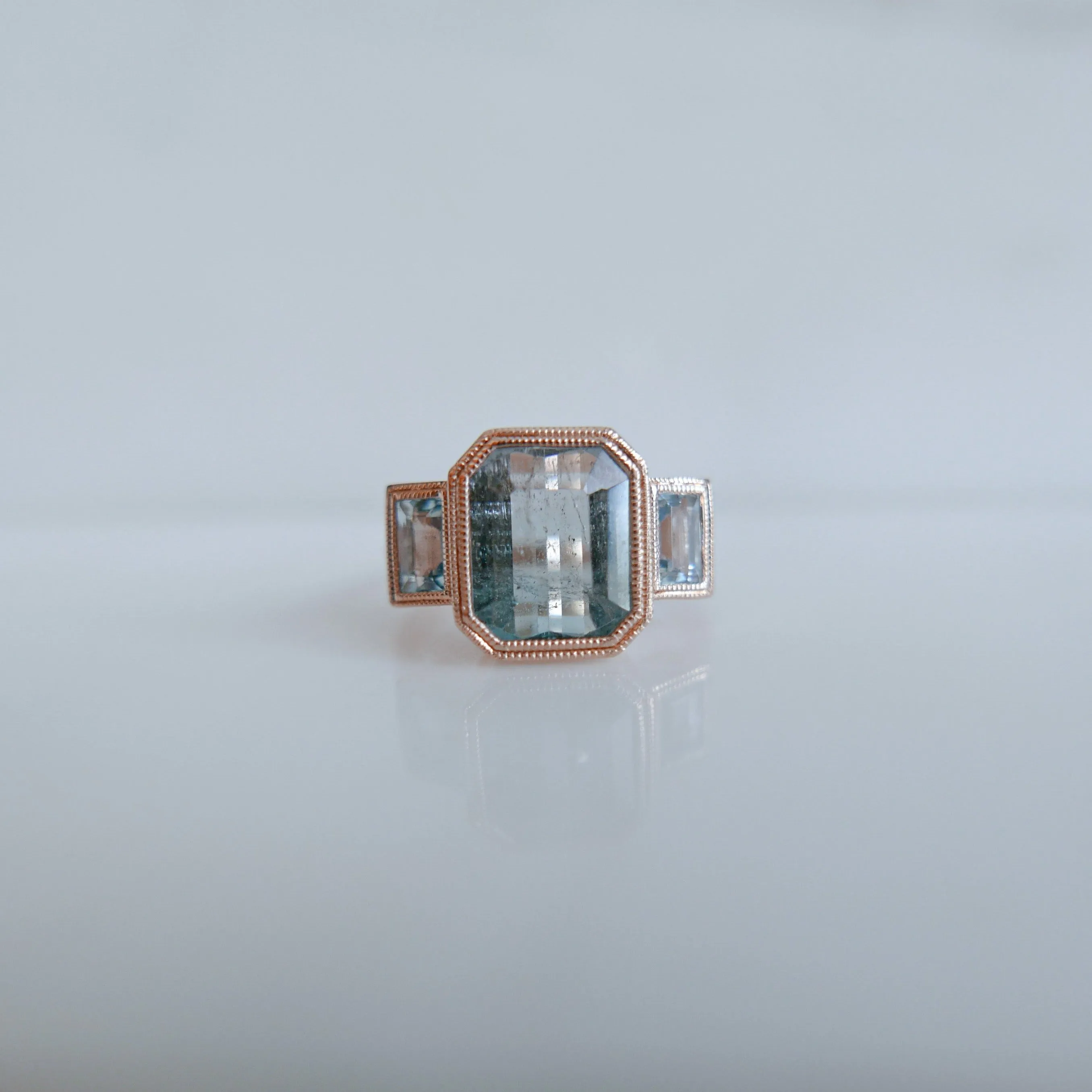 Charlotte Three Stone Seafoam Bi Color Tourmaline Ring