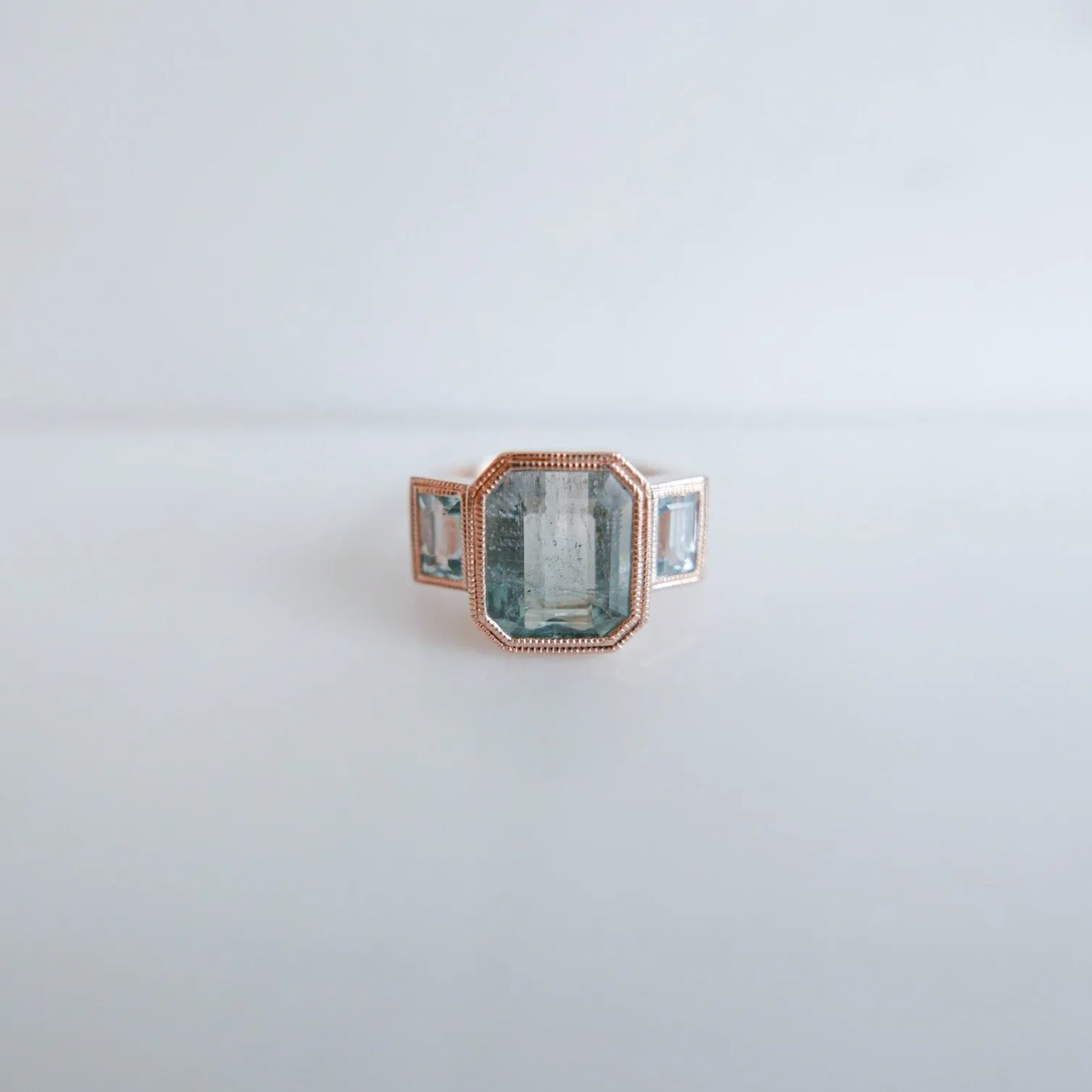 Charlotte Three Stone Seafoam Bi Color Tourmaline Ring
