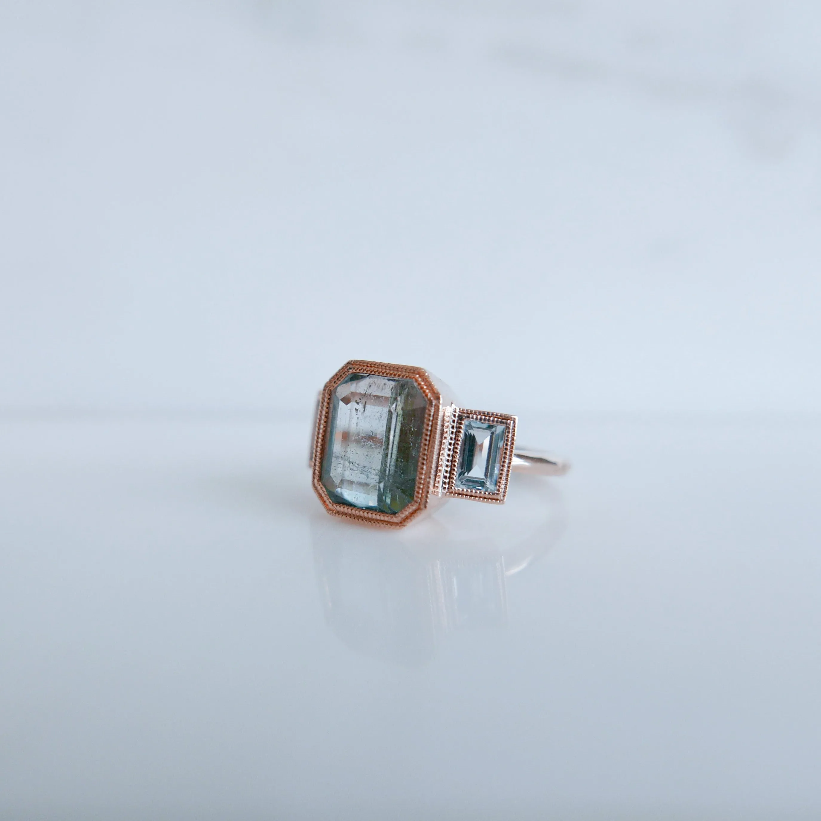 Charlotte Three Stone Seafoam Bi Color Tourmaline Ring