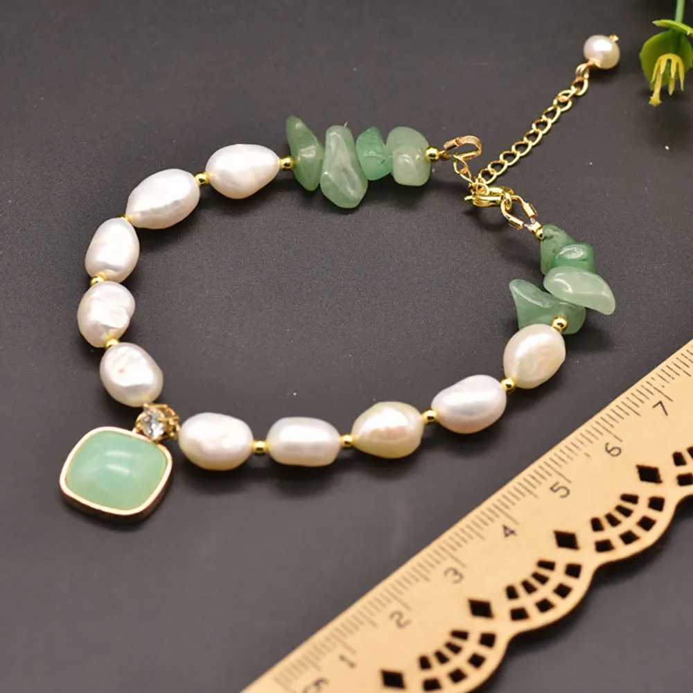 Charm Jade Natural Freshwater Pearl Baroque Bracelet Woman Jewelry Adjustable