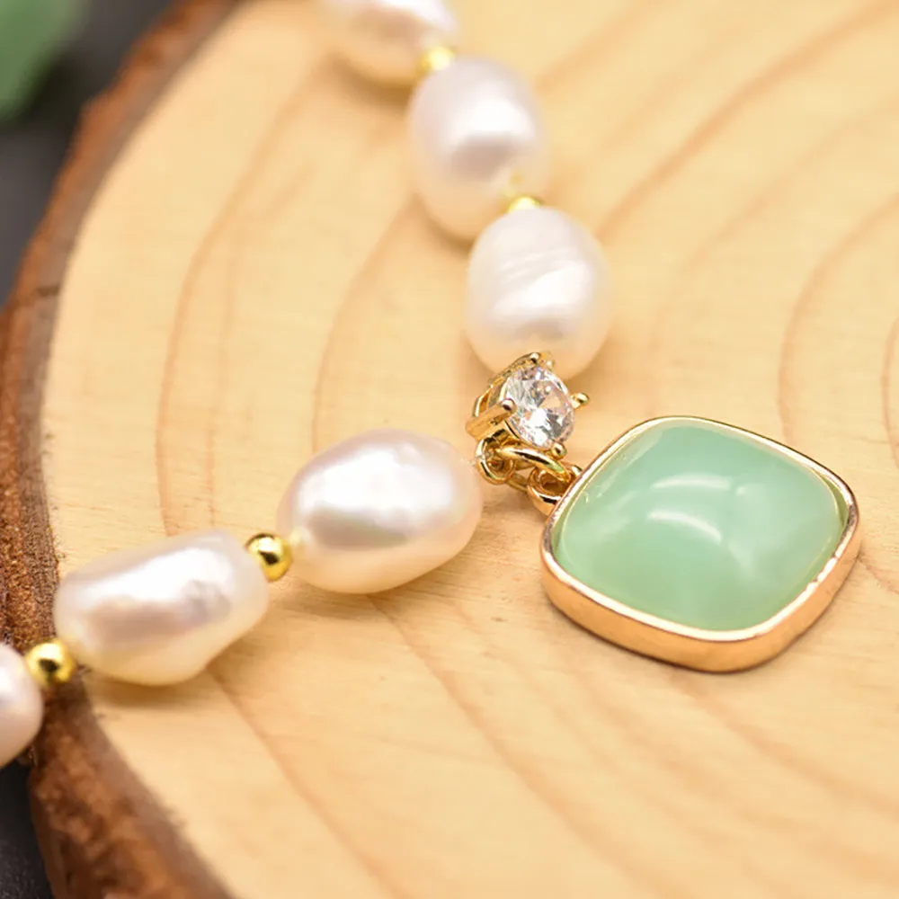 Charm Jade Natural Freshwater Pearl Baroque Bracelet Woman Jewelry Adjustable