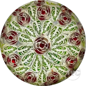 Christina Callahan 2023 Glass Art Paperweight Patterned Stained Glass Style Lace Leaf Murrine and Roses