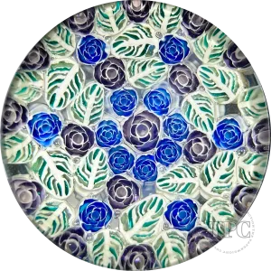 Christina Callahan 2023 Glass Art Paperweight Patterned Stained Glass Style Lace Leaf Murrine and Roses