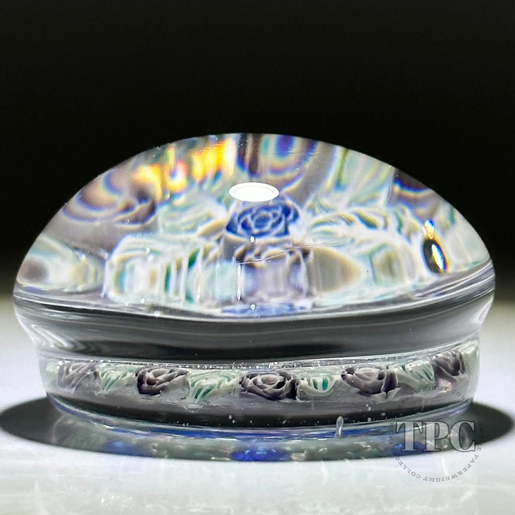 Christina Callahan 2023 Glass Art Paperweight Patterned Stained Glass Style Lace Leaf Murrine and Roses