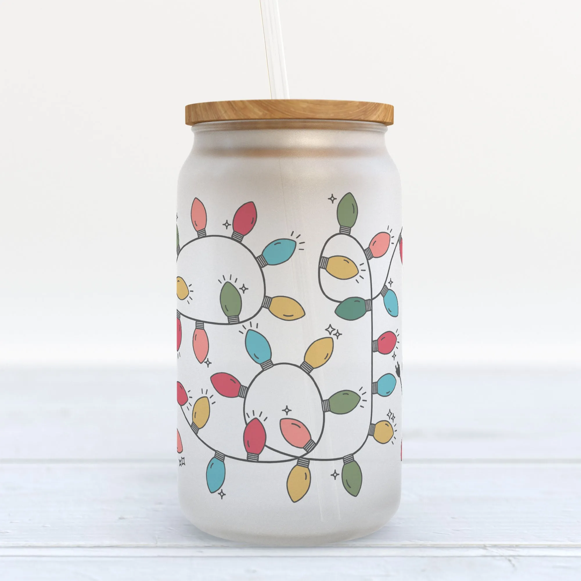 Christmas Lights Holiday Frosted Glass Can Tumbler