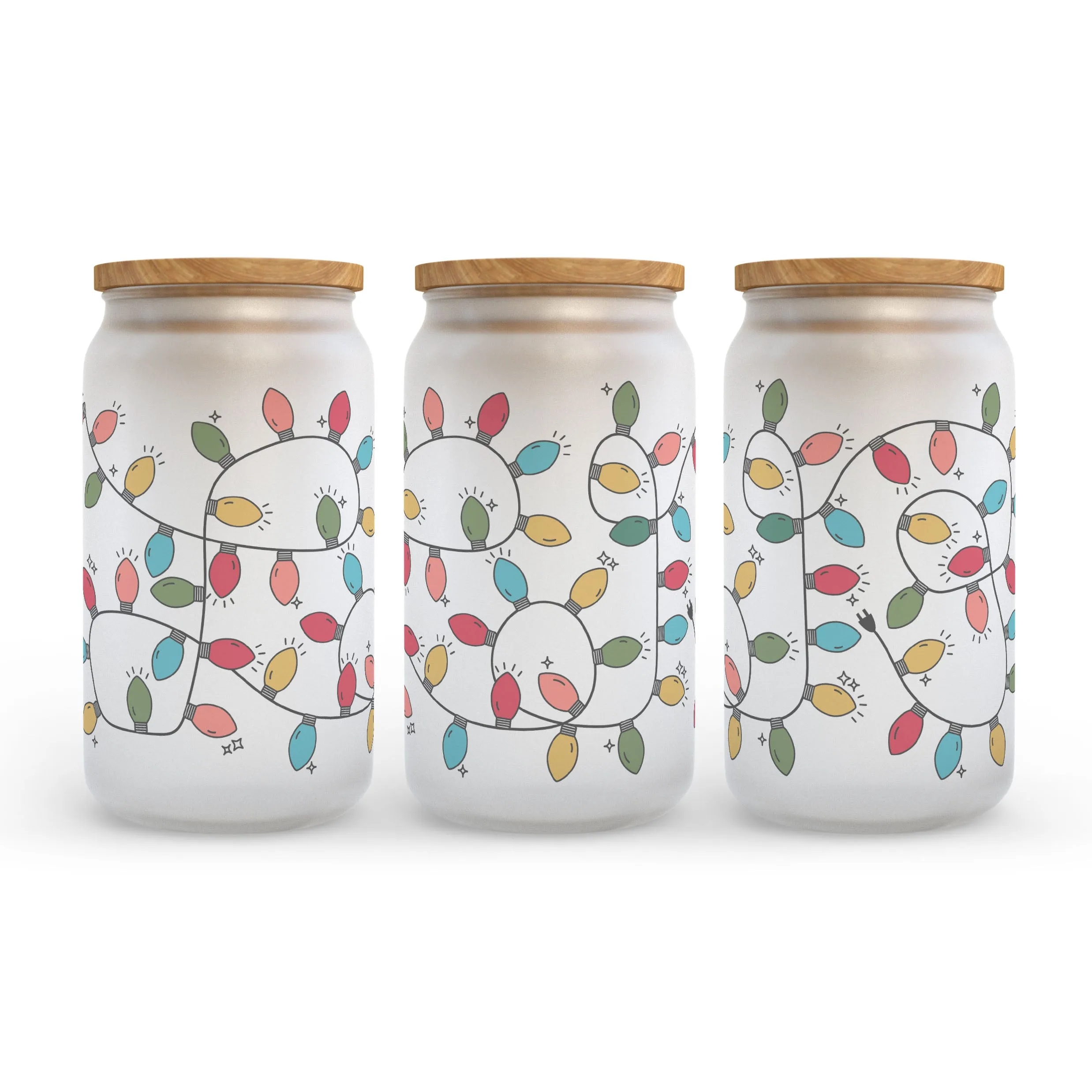 Christmas Lights Holiday Frosted Glass Can Tumbler