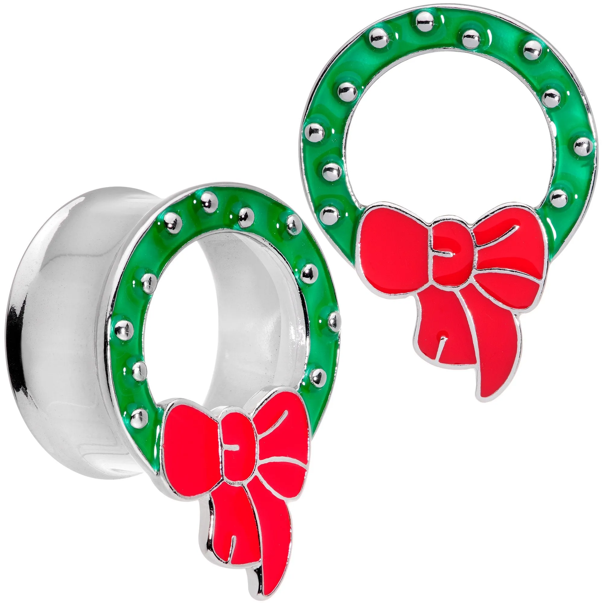 Christmas Wreath Double Flare Tunnel Plug Set 2 Gauge to 1 Inch