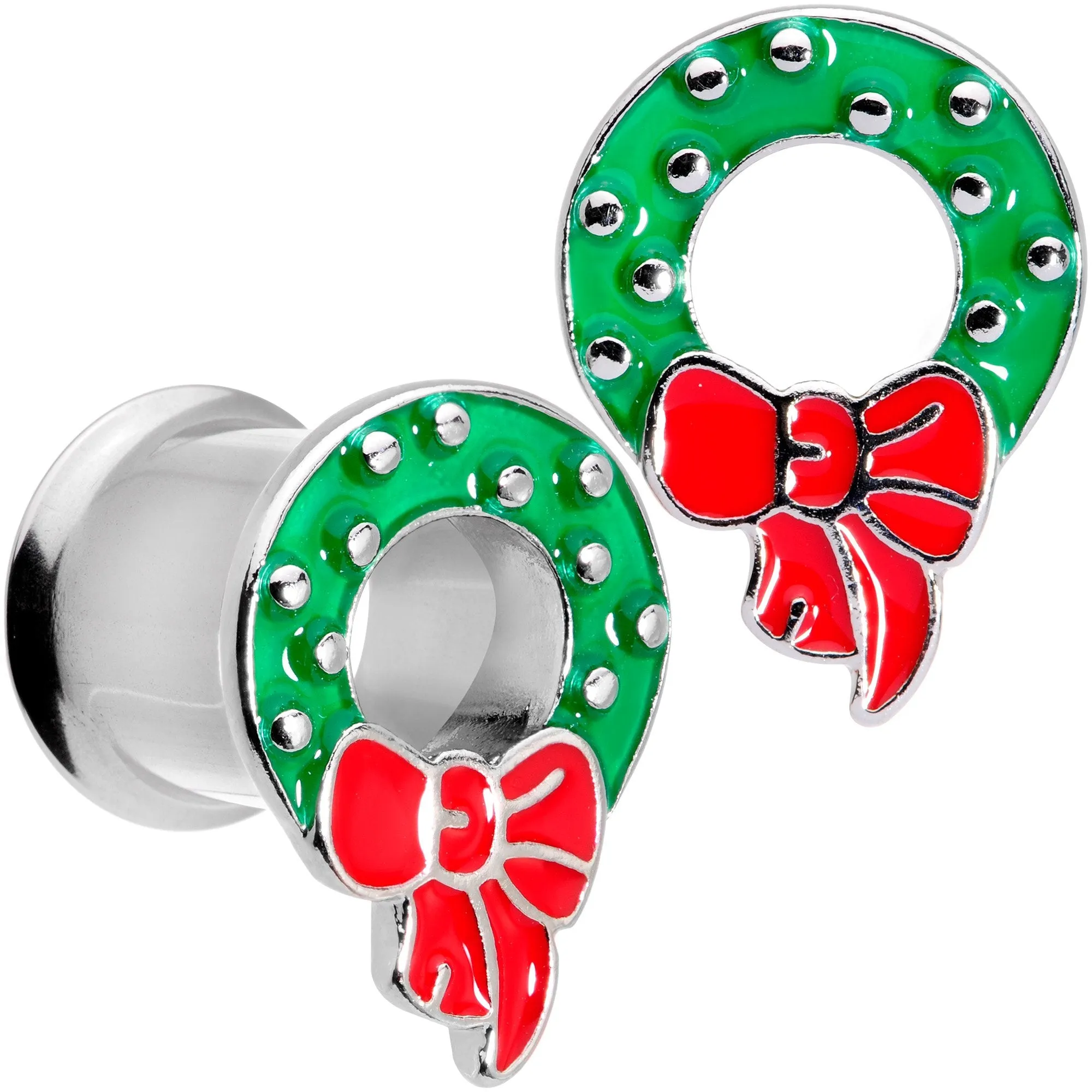 Christmas Wreath Double Flare Tunnel Plug Set 2 Gauge to 1 Inch