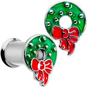 Christmas Wreath Double Flare Tunnel Plug Set 2 Gauge to 1 Inch