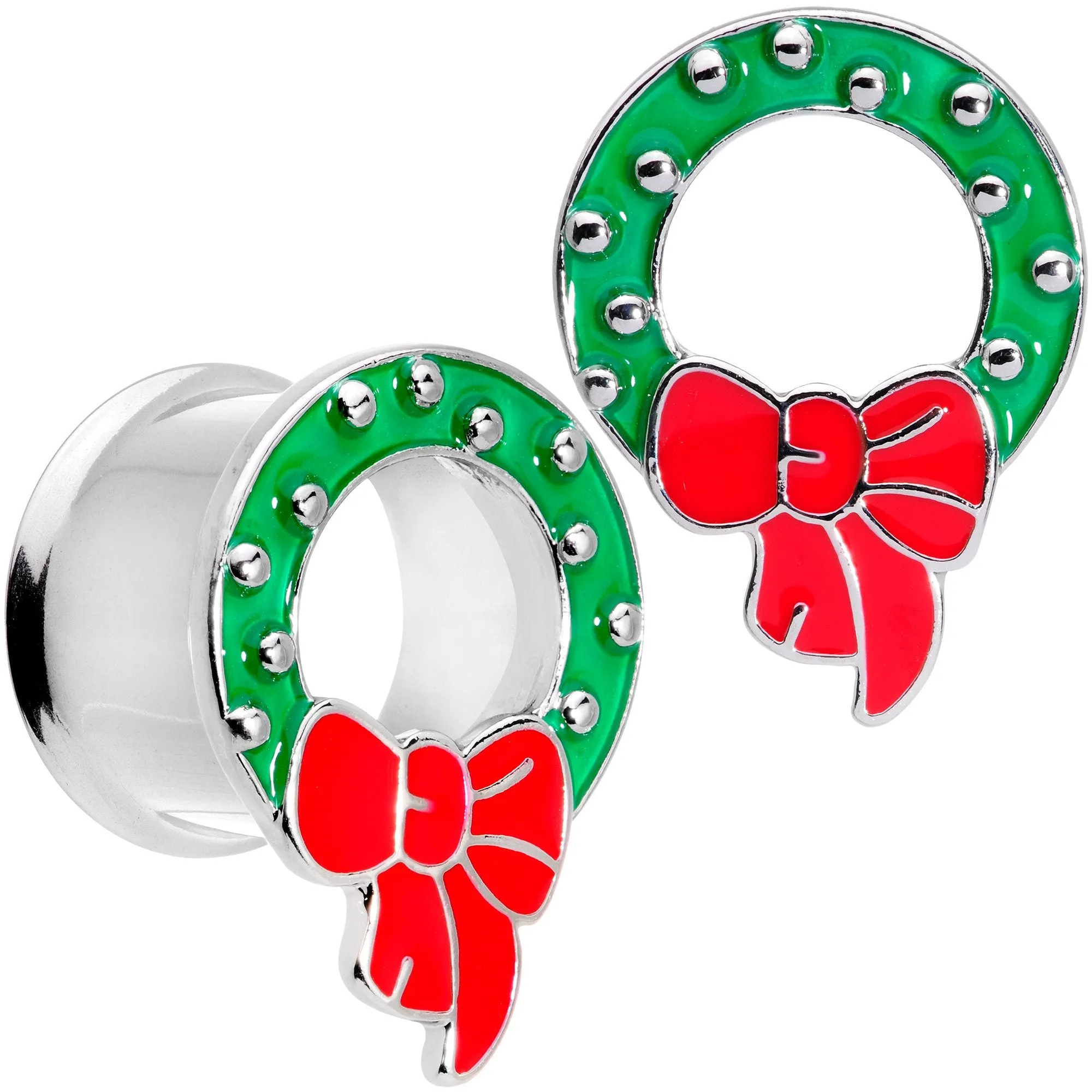 Christmas Wreath Double Flare Tunnel Plug Set 2 Gauge to 1 Inch