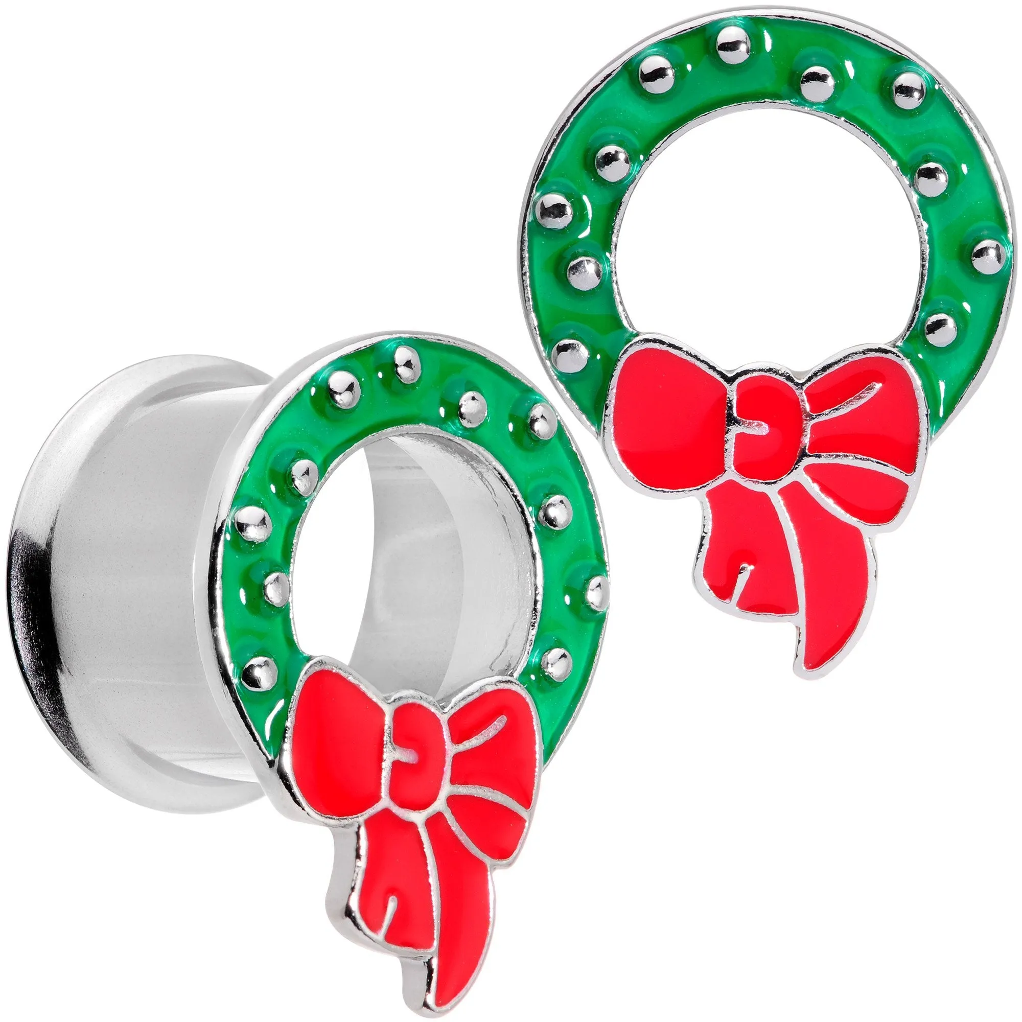 Christmas Wreath Double Flare Tunnel Plug Set 2 Gauge to 1 Inch