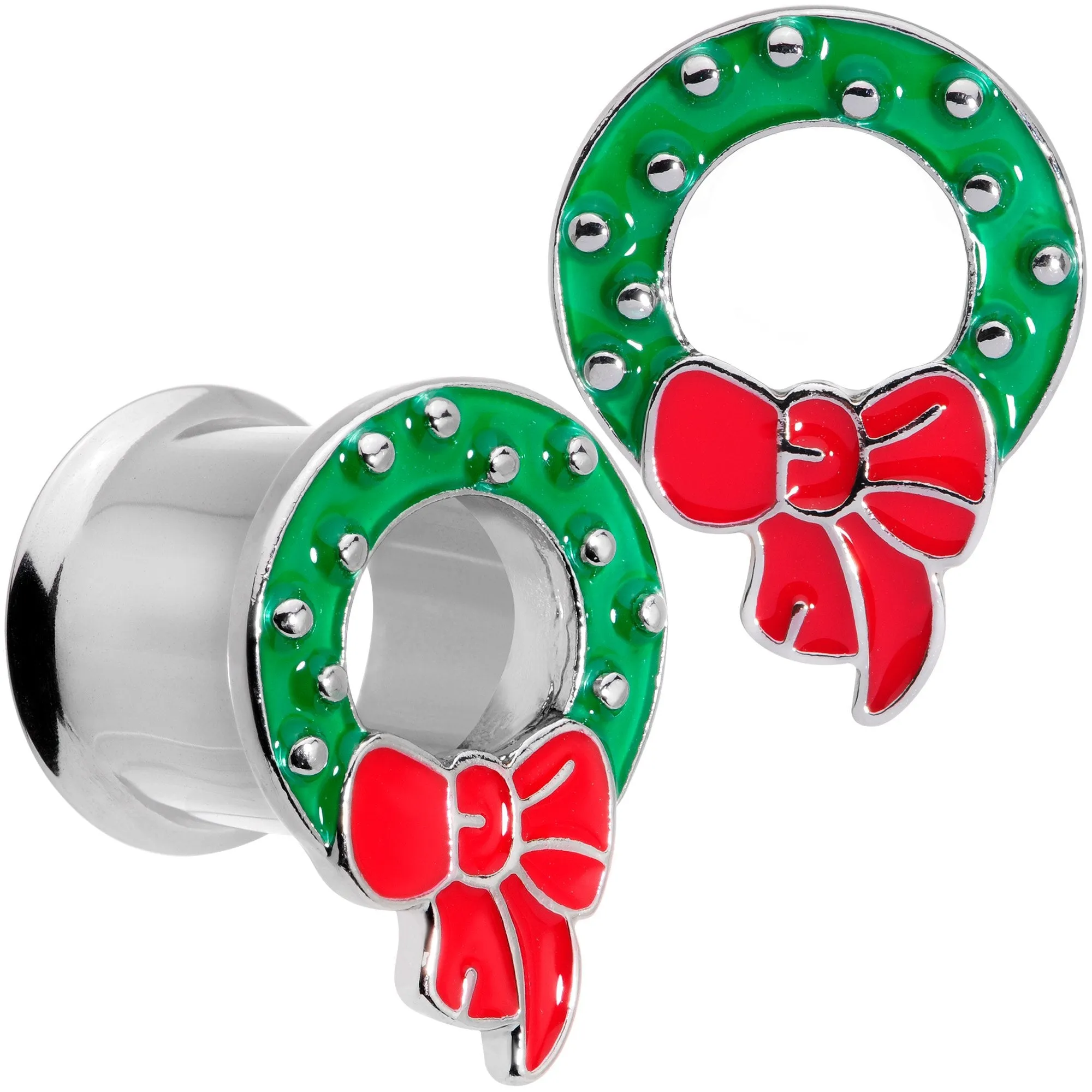 Christmas Wreath Double Flare Tunnel Plug Set 2 Gauge to 1 Inch