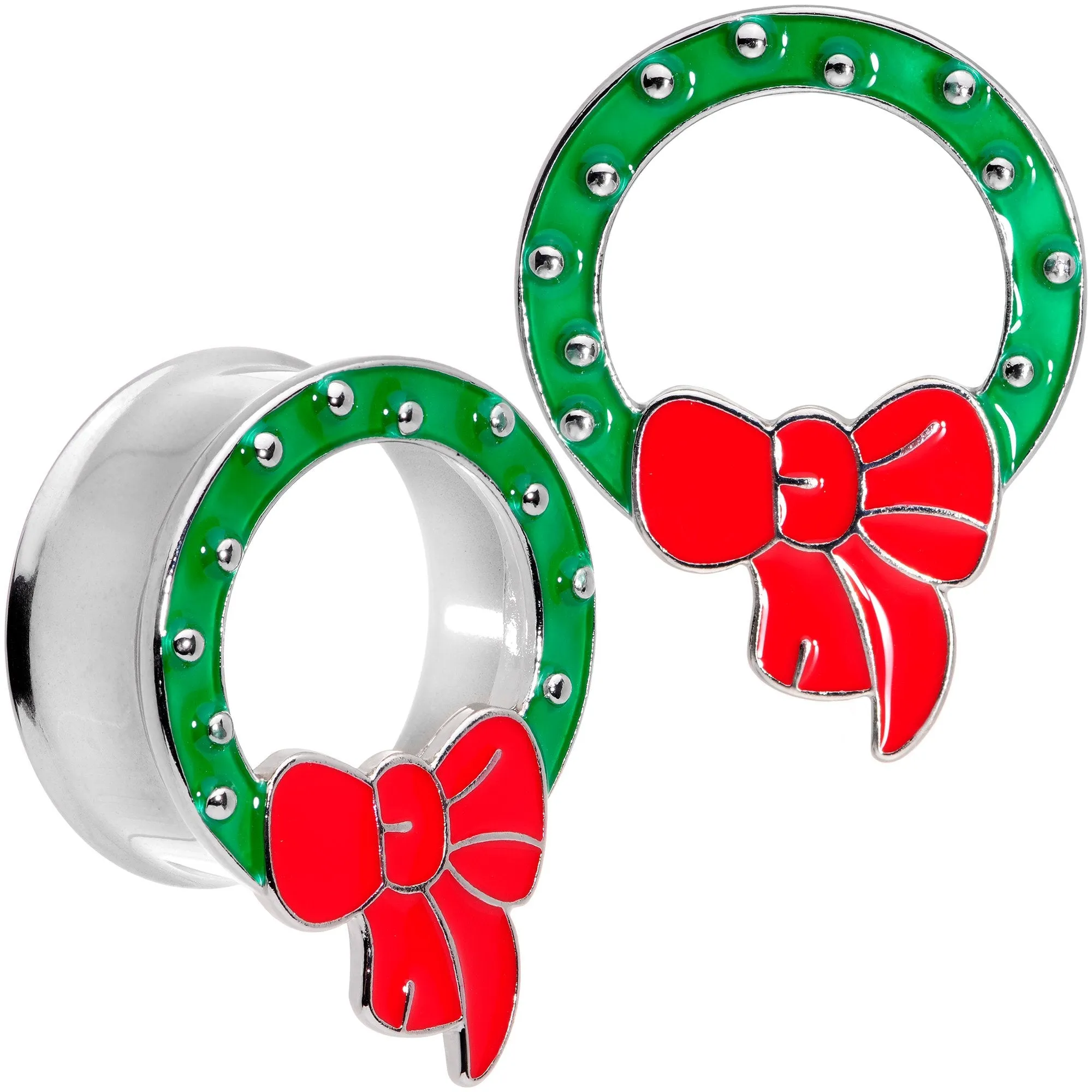 Christmas Wreath Double Flare Tunnel Plug Set 2 Gauge to 1 Inch