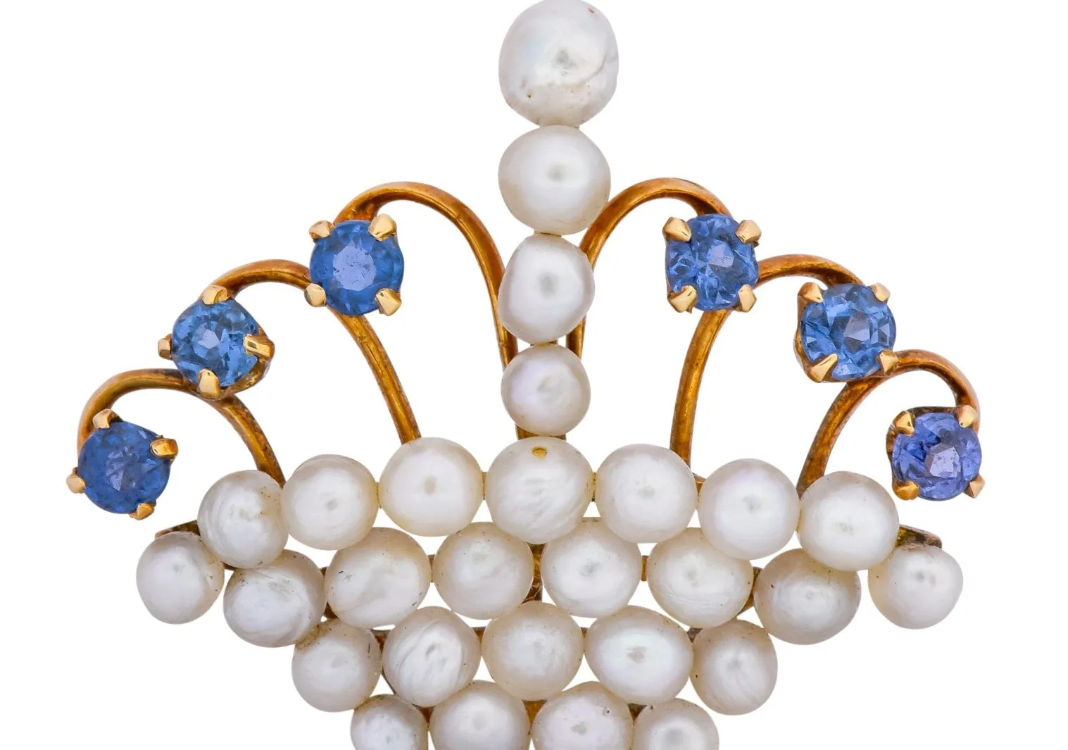 Circa 1900 Edwardian Pearl Sapphire 14 Karat Gold Flower Basket Pendant