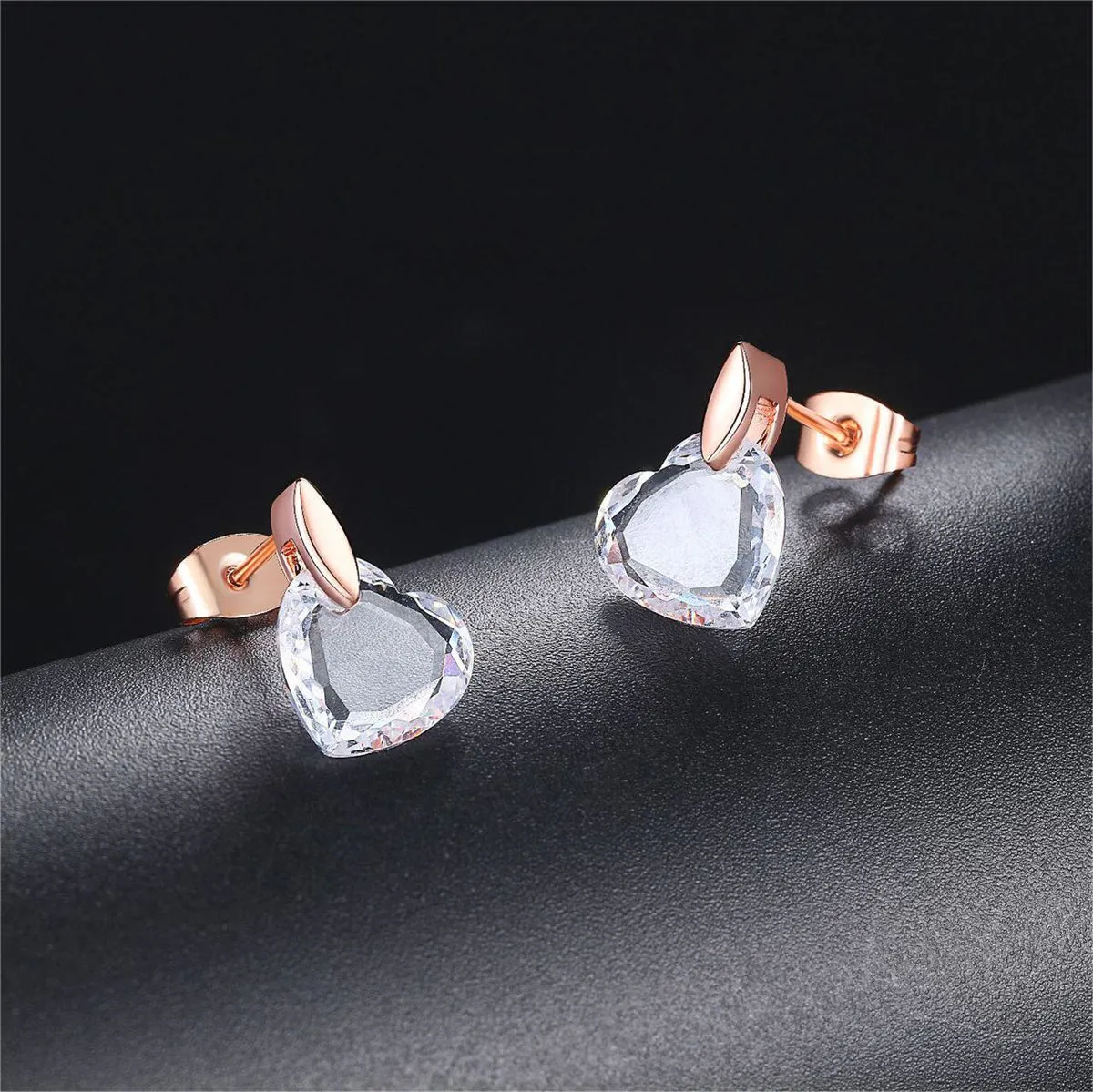 Clear Crystal & 18K Rose Gold-Plated Heart Drop Earrings