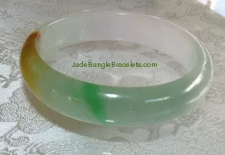 Clearance-Translucent Three Color Green, White, Honey Jadeite Bangle 57mm (JBB2762)