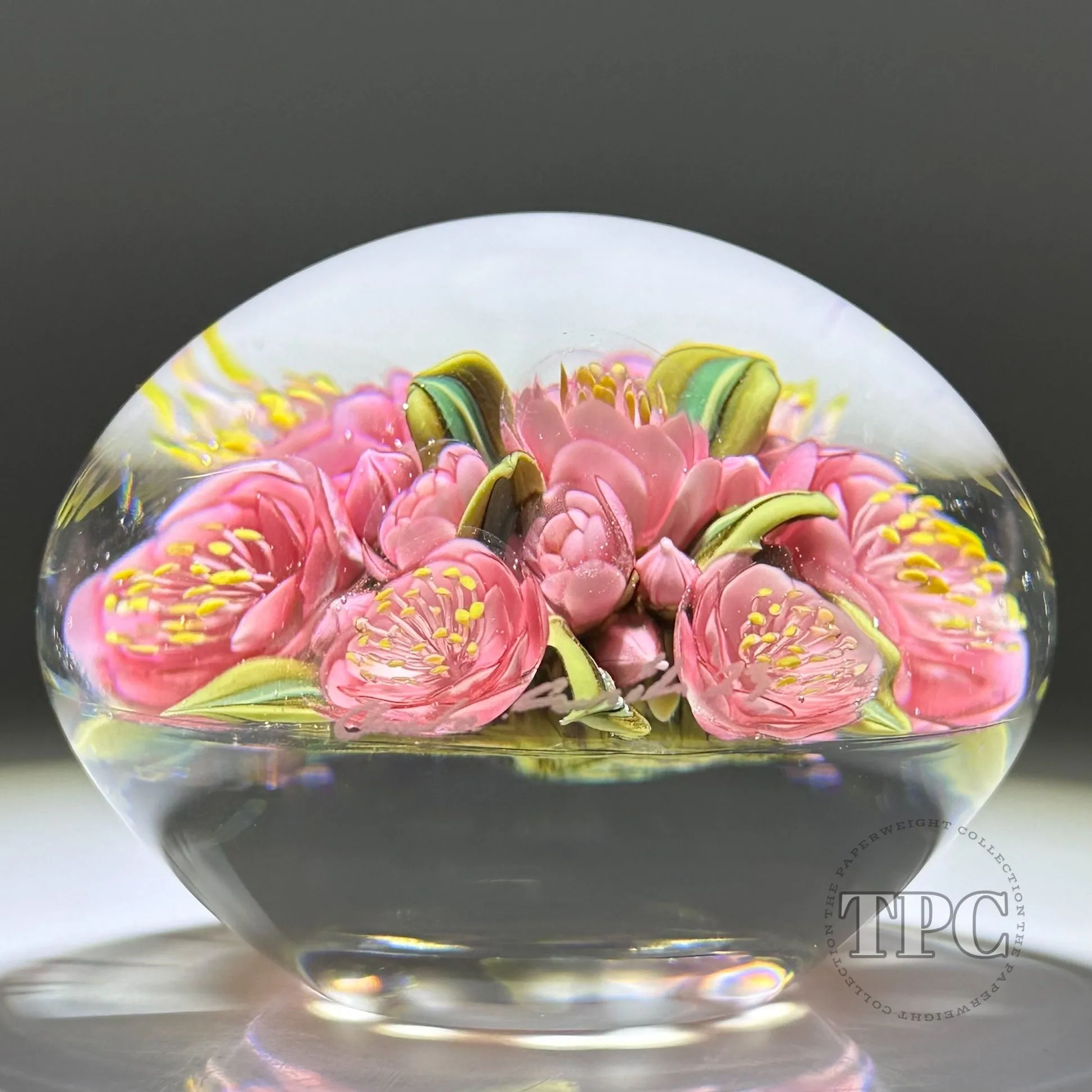 Clinton Smith 2023 Glass Art Paperweight Flamework Pink Flower Bouquet