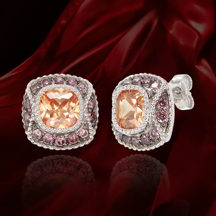 Cloisonne Champagne and Rhodolite Earrings