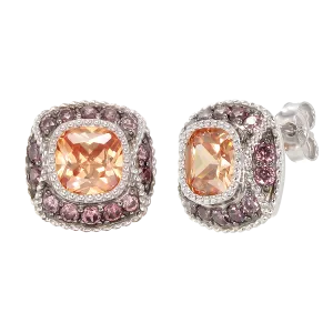 Cloisonne Champagne and Rhodolite Earrings