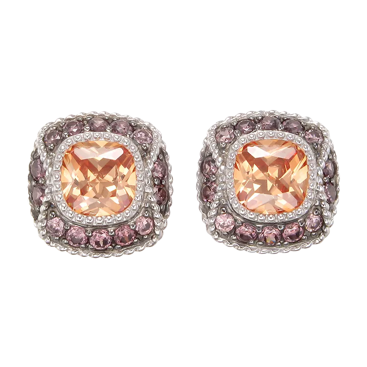 Cloisonne Champagne and Rhodolite Earrings