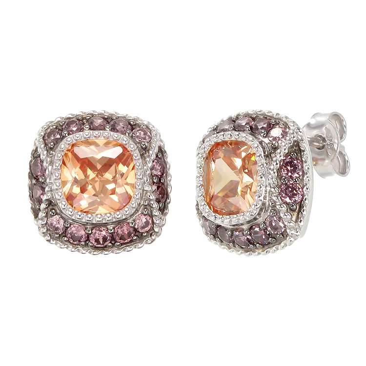 Cloisonne Champagne and Rhodolite Earrings