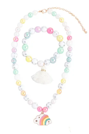 CLOUD GLASS BEADS RHINESTONE W/ MATCHING 14" NECKLACE AND 6.25" BRACELET SET