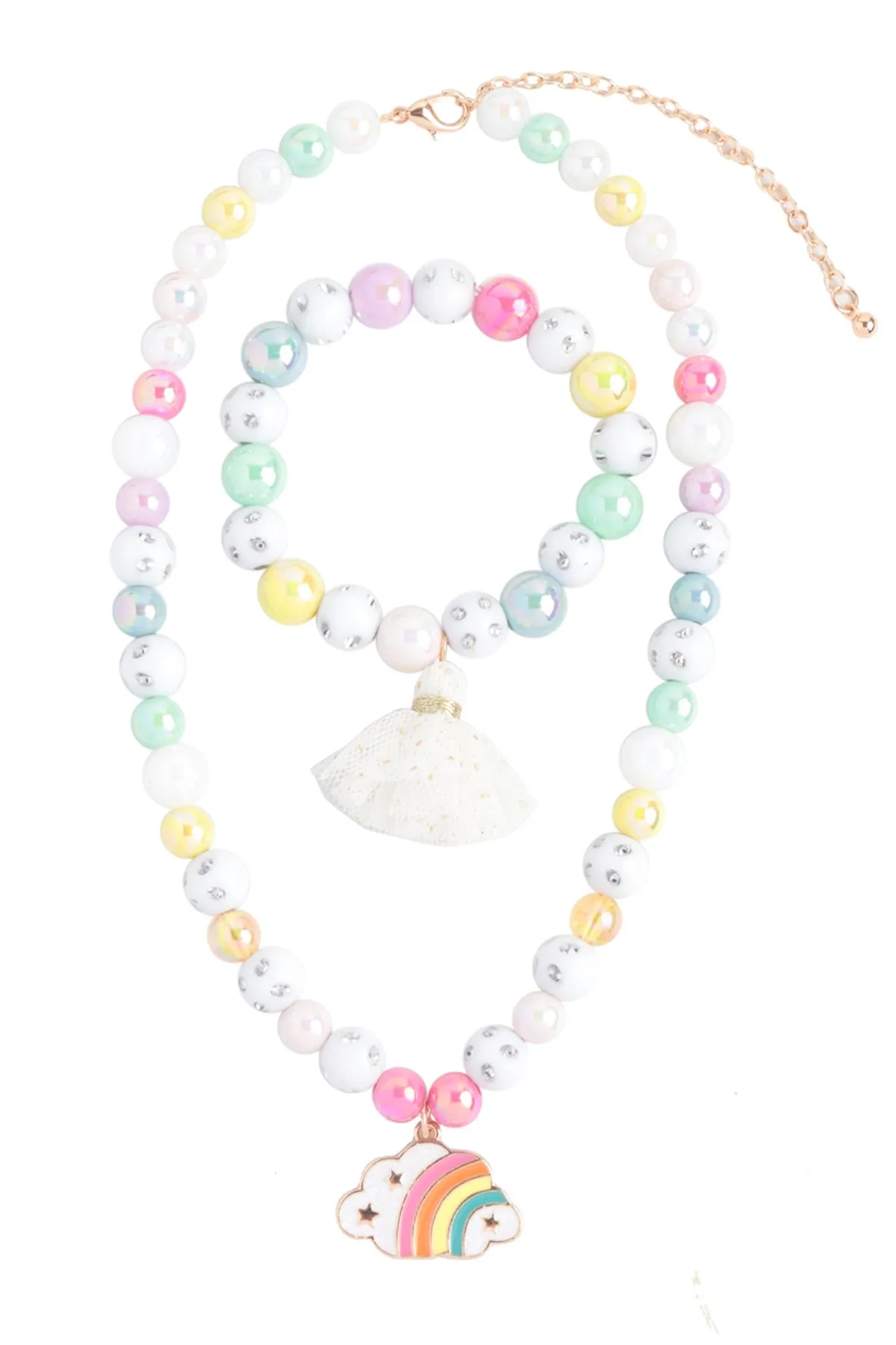 CLOUD GLASS BEADS RHINESTONE W/ MATCHING 14" NECKLACE AND 6.25" BRACELET SET