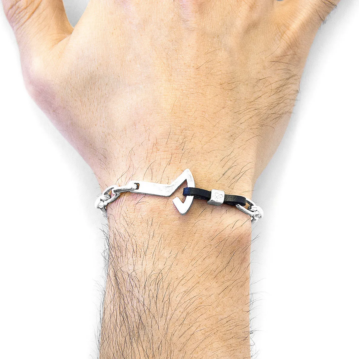 Coal Black Frigate Silver & Leather Bracelet
