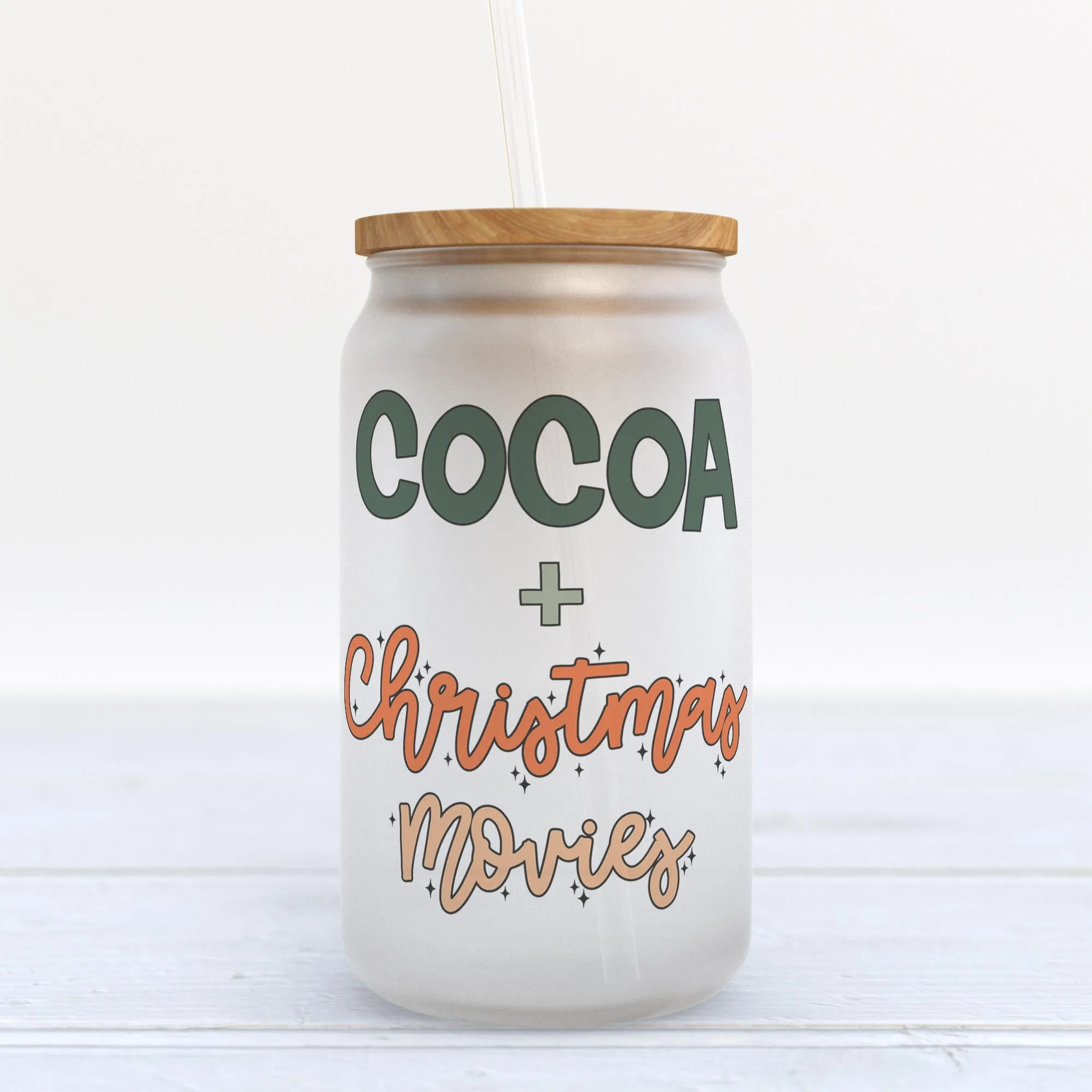 Cocoa And Christmas Movies Christmas Frosted Glass Can Tumbler