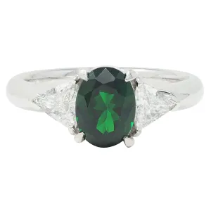 Contemporary 2.19 CTW Tsavorite Garnet Diamond Platinum Three Stone Ring